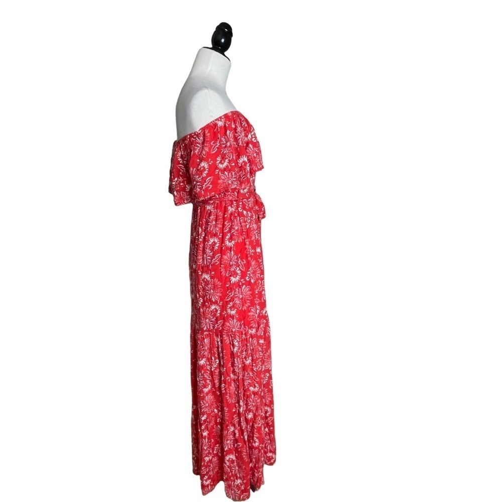 Flying Tomato Red Floral Off The Shoulder Ruffle Bottom Maxi Dress XS - Picture 3 of 7